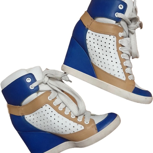 SEE BY CHLOE Stylish Blue and Tan Women's Wedge Sneakers EU 39 US 8.5 - Picture 1 of 9